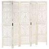 vidaXL Solid Mango Wood Hand carved 5-Panel Room Divider White 200cm Screen