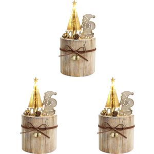 3PK LVD Metal/Wood LED Xmas Tree Santa Sack Stump Home Christmas Decor 11x21cm