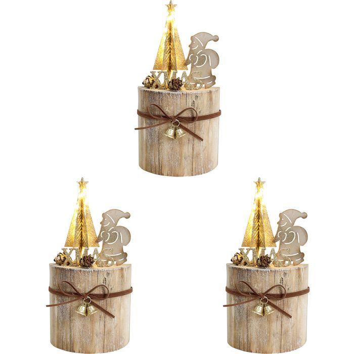 3PK LVD Metal/Wood LED Xmas Tree Santa Sack Stump Home Christmas Decor 11x21cm
