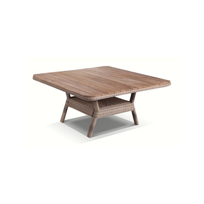 Bay Gallery Furnitire Low Dining 1.5m Square Glass Top Table Brushed Wheat