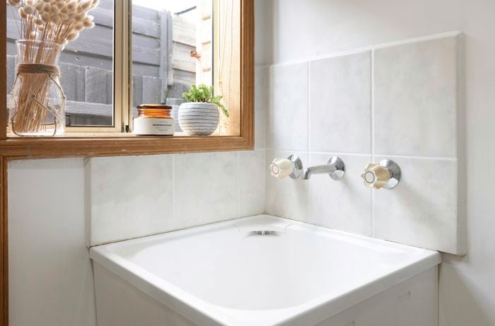 Bathroom with fresh white grout.