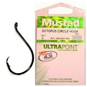 Size 5/0 Mustad Octopus Circle Hooks - Qty 6 - 39935npnp-Chemically Sharpened Hooks