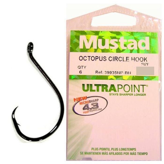 Size 5/0 Mustad Octopus Circle Hooks - Qty 6 - 39935npnp-Chemically Sharpened Hooks