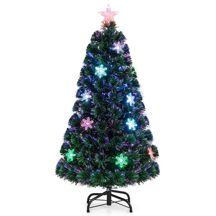 Costway 120cm Pre-Lit Fiber Optic Christmas Tree 125 PVC Branch Tip-Green