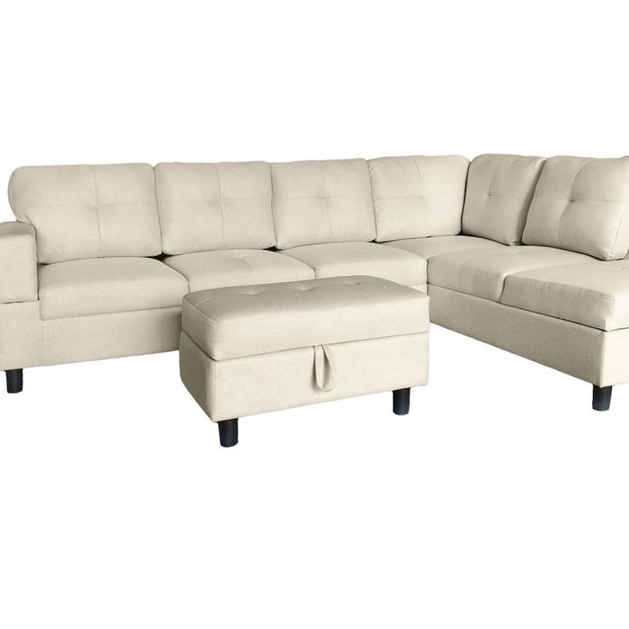 DS New Vega PU Sectional Sofa with Ottoman - Beige