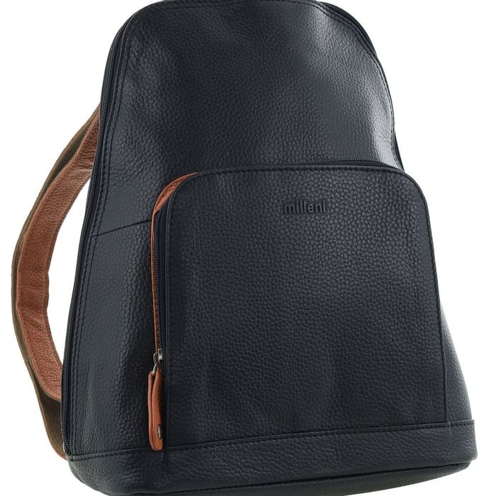 Genuine Italian Leather Soft Nappa Leather Backpack  Travel Black/Cognac