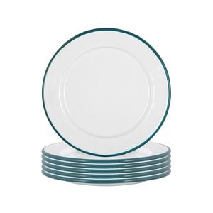 Argon Tableware 20cm Enamel Side Plates - Green Rim - Set Of 6 - 8inch Small Dish Plates Metal Enamel Tableware Dinner Set