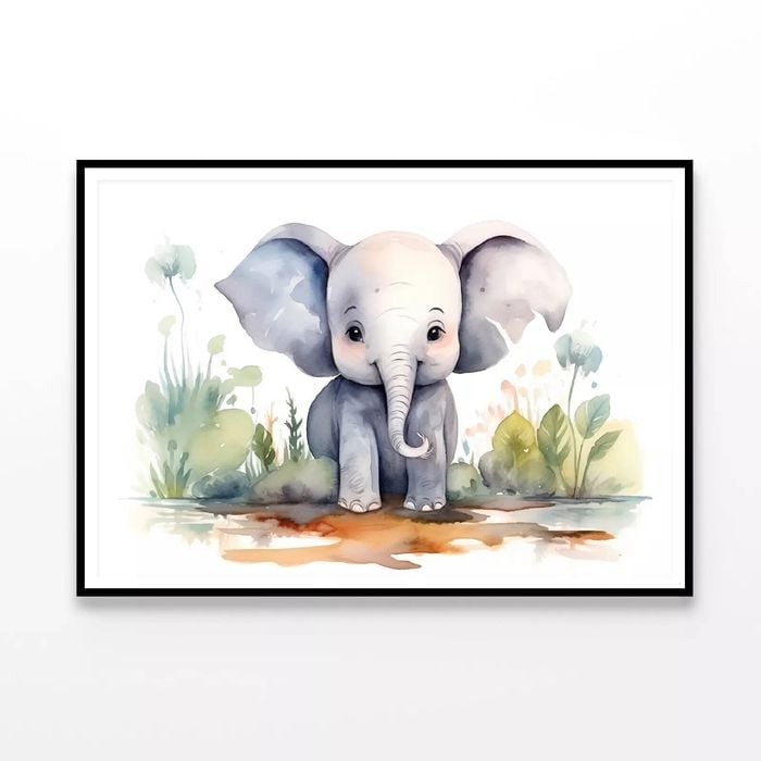 Watercolor Painting of Elephant  Print 100% Australian Made 90x60cm  (Poster)