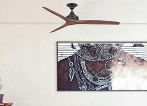 A wooden ceiling fan in situ