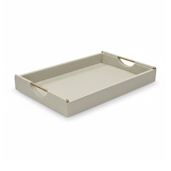SS Collective Cream Leather Look Serving Tray W/ Gold Handles 46x30cm
