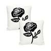 SOGA 2X 45cm White Black Single Rose Embroidered Throw Pillow