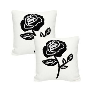SOGA 2X 45cm White Black Single Rose Embroidered Throw Pillow