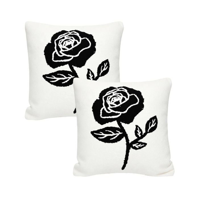 SOGA 2X 45cm White Black Single Rose Embroidered Throw Pillow