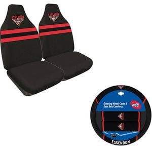 Essendon Bombers Official Afl Seat Covers And Steering Wheel Cover Combo
