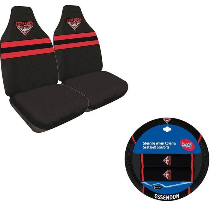 Essendon Bombers Official Afl Seat Covers And Steering Wheel Cover Combo