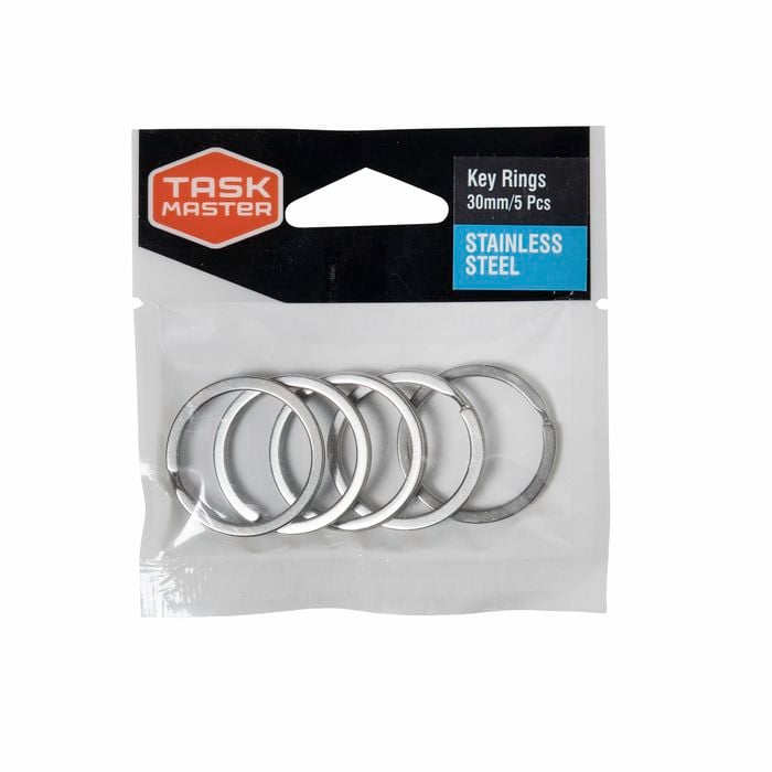 Taskmaster 30mm Stainless Steel Key Ring - 5 Pack