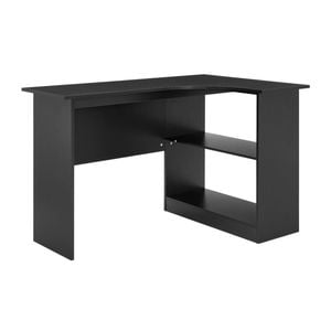 Design Square Marias Wooden L-Shape Corner Study Office Computer Desk Table 120cm W/ Shelving Black
