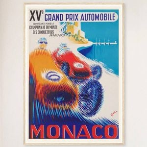 Galrie XV Grand Prix Automobile of Monaco 1957 Vintage Racing Art Poster, Wood Frame, A0 84 x 119cm (33 x 47inch)