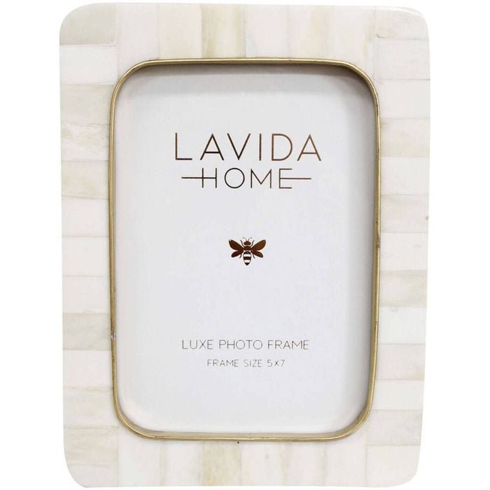 LVD 5x7 Photo Frame Bone Picture Display Home Decor White