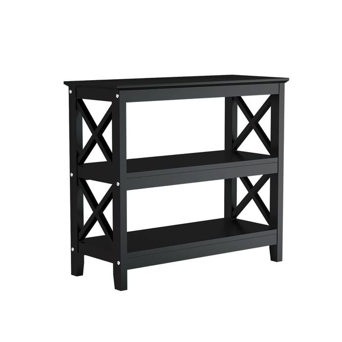 Oikiture Hall Console Table Two Open Shelves Black