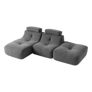 MIUZ 3PC Modular Lounge Sofa,1-3 Seater Deep Grey, Ottoman, Chaise, Armless