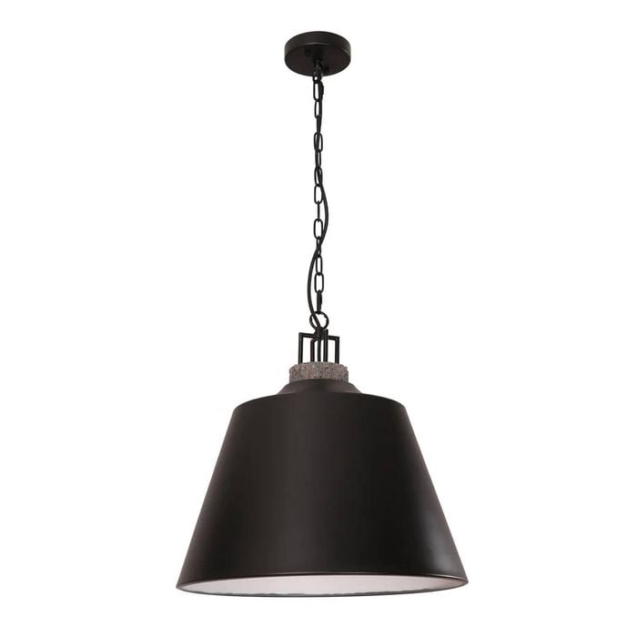Cla Lighting Cloche Interior Bell Shape Metal Pendant Light With Black Shade And Grey Travertine Highlight