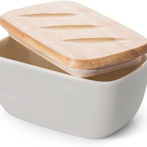 DOWAN Ceramic Butter Dish with Lid - Holds 3 Sticks, 16.5cm - Gray