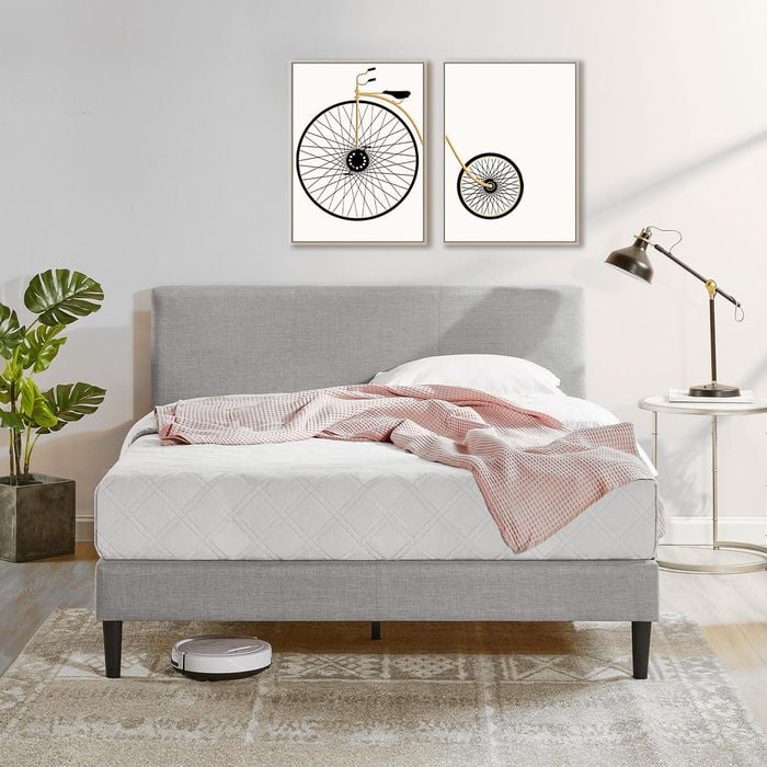 Zinus Queen Bed Frame Base Fabric Light Grey