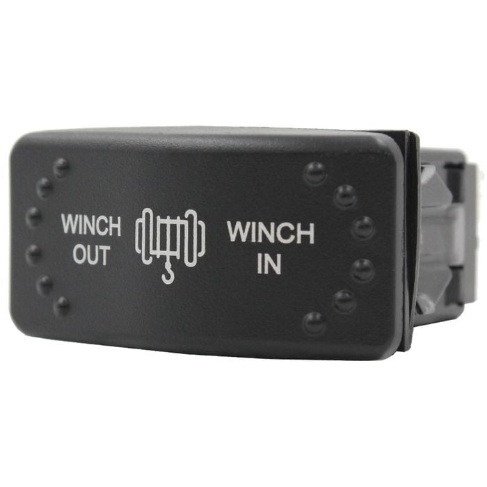Switch Boss Red LED Laser Etched Rocker Switch (Horizontal) - Winch In/Winch Out [Text] (Momentary)