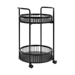 Avayah Round Trolley Caddy Mobile Cart with shelf Black Woodgrain