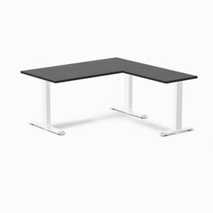 Desky Fixed Height Black Ash Hardwood L-shape Office Desk 1500x1550mm White Frame