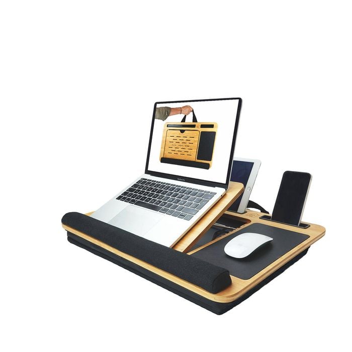 CARLA HOME Bamboo Laptop Lap Desk with Cushion, Angle Adjustable and Sleeve Case Bag for Office and Home (Black)
