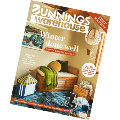 Winter magazine for the 2024 New Zealand Bunnings magazine in tilted form