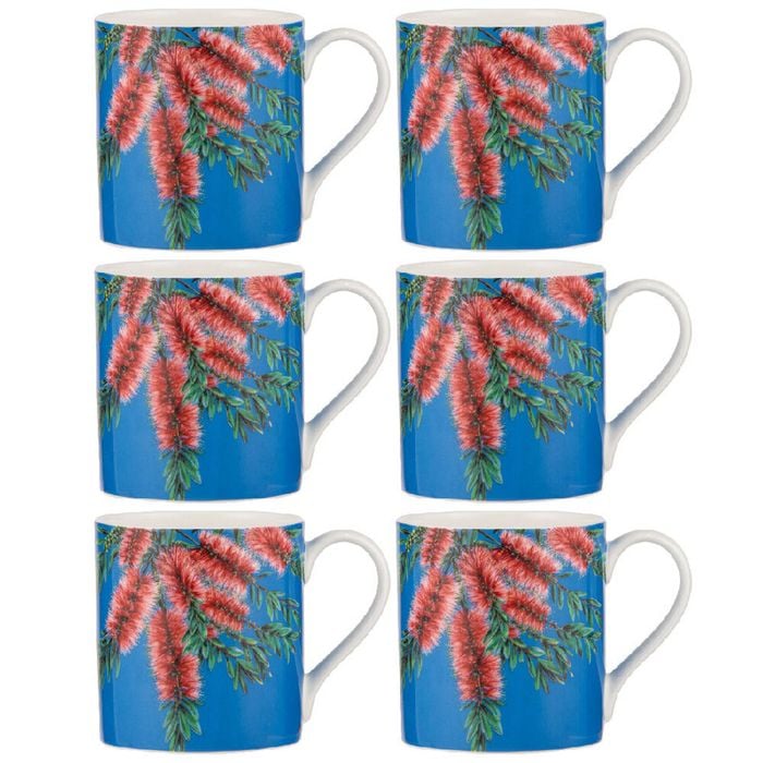 6PK Ashdene Native Flora Bottle Brush Fine Bone China Mug