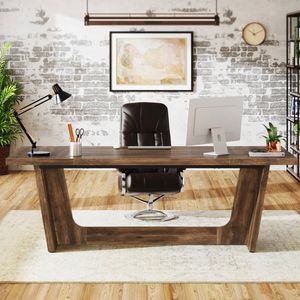 OAKORY 180cm Executive Office Desk with Solid Pedestal Base Rustic Brown Finish