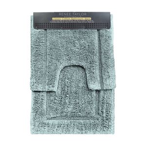 2pc Renee Taylor Tufted Bath/Contour Mat Set Cotton 2200GSM Toilet Gray Mist