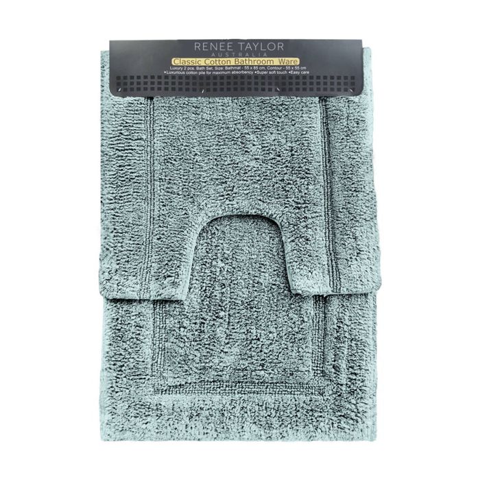 2pc Renee Taylor Tufted Bath/Contour Mat Set Cotton 2200GSM Toilet Gray Mist