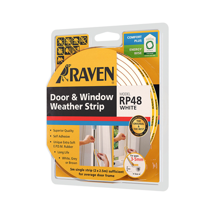 Raven 5000mm White RP48 Self Adhesive Weather Strip - 5000mm White