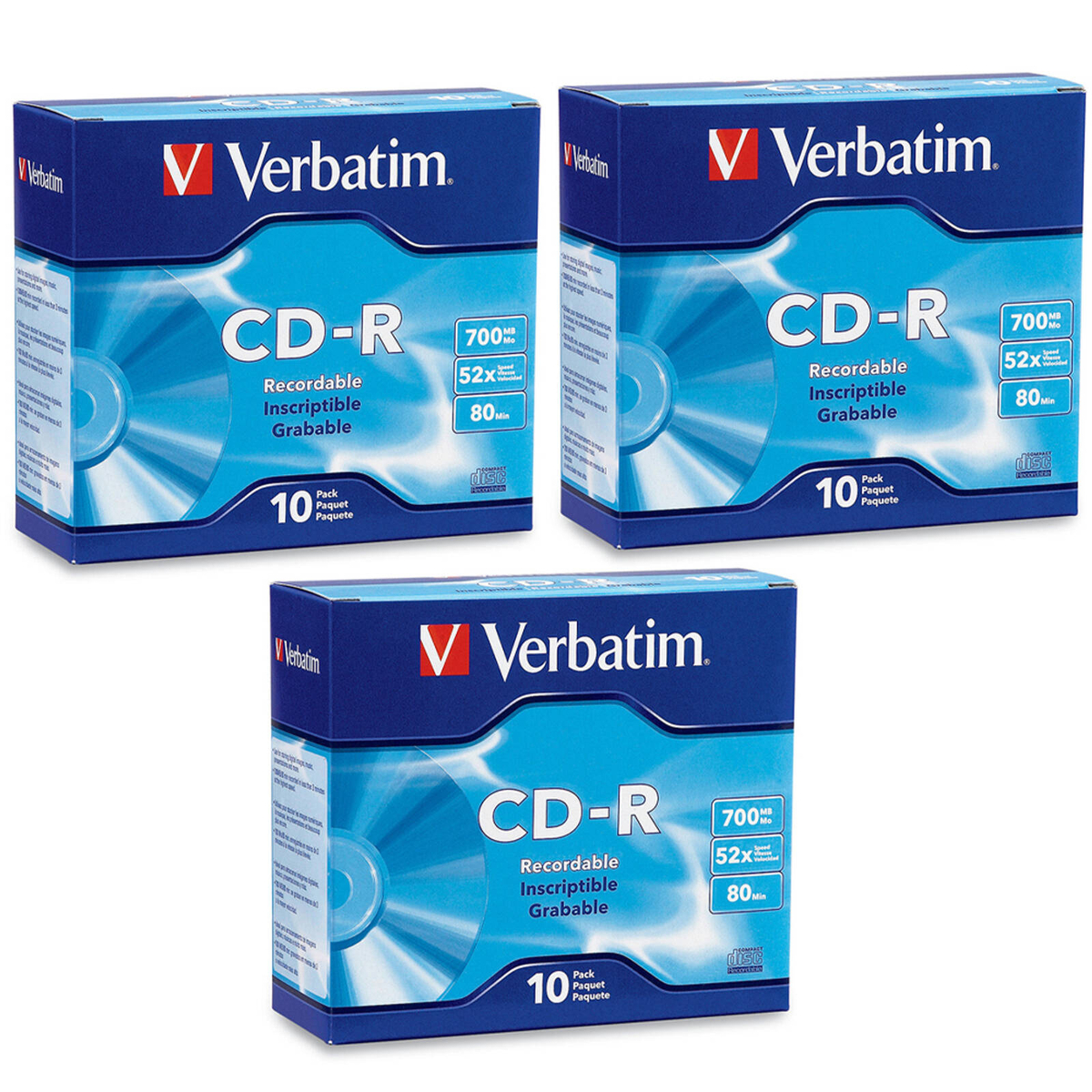 30pc Verbatim CD-R 700MB 52x Speed Blank Discs Media/Data Storage w ...