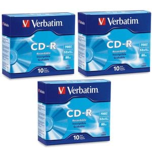 30pc Verbatim CD-R 700MB 52x Speed Blank Discs Media/Data Storage w/Slim Case