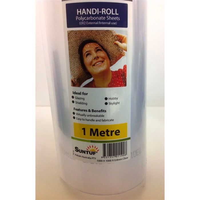 Suntuf 1 x 1m x 0.8mm Clear UV2 Polycarbonate Sheet Handi-Roll - 1000mm