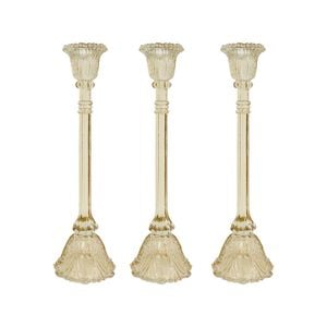 3PK Glass 36cm Extra Large Belle Taper Stick Candle Holder - Champagne