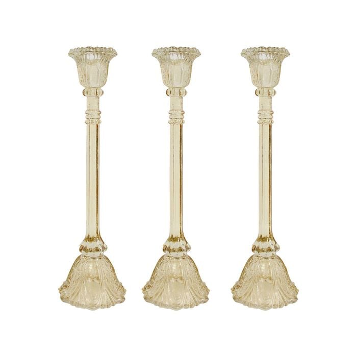 3PK Glass 36cm Extra Large Belle Taper Stick Candle Holder - Champagne