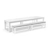 Santorini 3.55m Outdoor Rectangle Aluminium Dining Table White With 4 Bench Seats & Olefin Grey Cushions