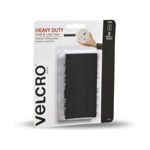 VELCRO® Brand  50 x 100mm Black Stick On Strip - 2 Pack