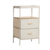 Oikiture Fabric Bedside Table 2 Drawer Open Shelf Nightstand Beige