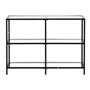 VEVOR 3-Tier Glass Console Table Black Modern Rectangle Sofa with Iron Legs for Living Room
