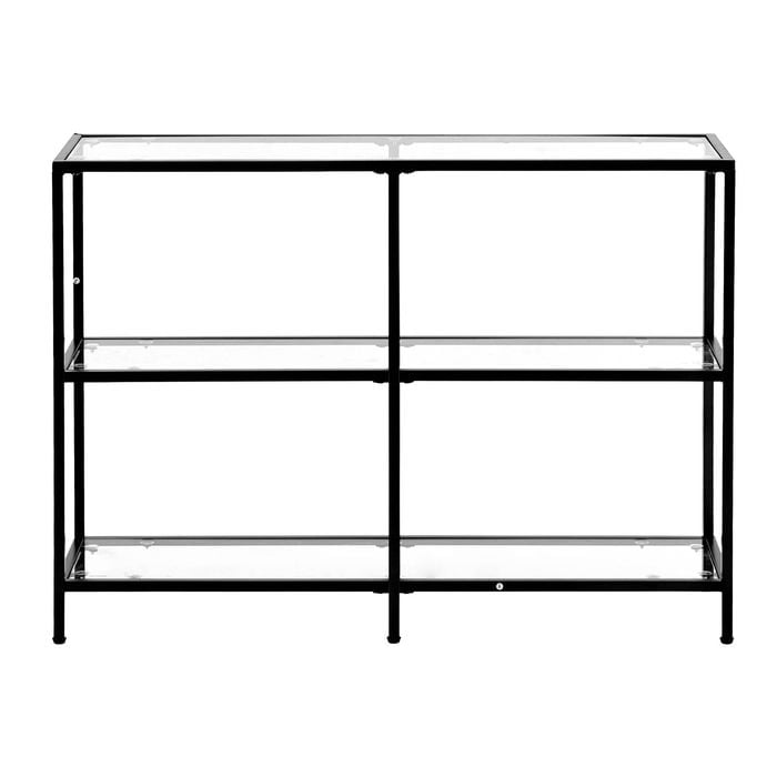 VEVOR 3-Tier Glass Console Table Black Modern Rectangle Sofa with Iron Legs for Living Room