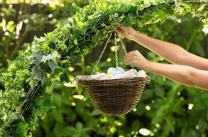 DIY Easter garden arch with hanging basket