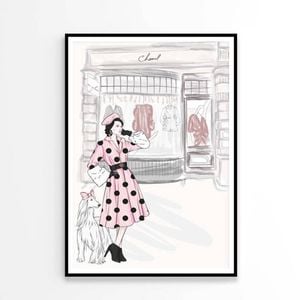 Pink Lady With Her Dog Fashion Print 100% Australian Made 90x120cm (Poster)